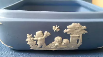 Vintage Wedgwood Jasperware Trinket Jewelry Box Angels Cherub Blue 4” England • $29.99