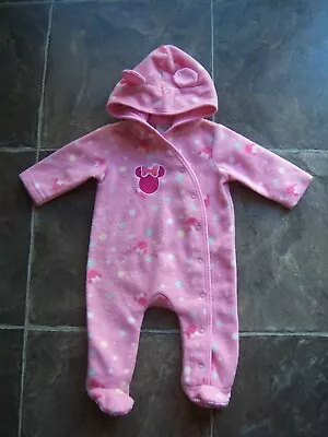 Baby Girl's Minnie Mouse Pink Polar Fleece Hooded Coverall All In One Size 000 • $5.99