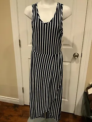 Sunday In Brooklyn Navy Blue & White Striped W/ High Slit Dress Size Medium • $31.25