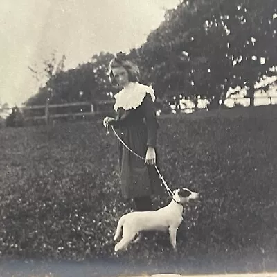 Eerie Creepy Young Lady In Dress With Jack Russell Terrier Dog Vtg Photo • £7.89