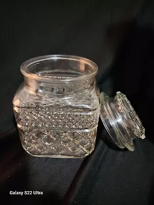 Vintage Anchor Hocking Wexford Clear Square Glass Storage Jar/Canister W/Lid HTF • $21