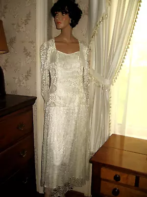 Lovely Vintage 1980 Ivory Lace/glossy Satin Tea Length Gown Keyhole Back- Bridal • $51.31