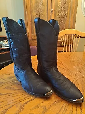 Code West Cowboy Boots Mens 9.5 D Black Leather Western Pull On Metal Toe Tips • $39.90