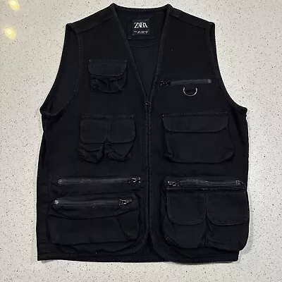 Zara Mens Vest Size M Multi Pocket Zipper Hiking Military Outdoor Utility • $24.99