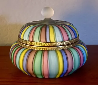Fratelli Toso Murano Rainbow Ribbons Italian Art Glass Satin Vanity Jewelry Box • $495