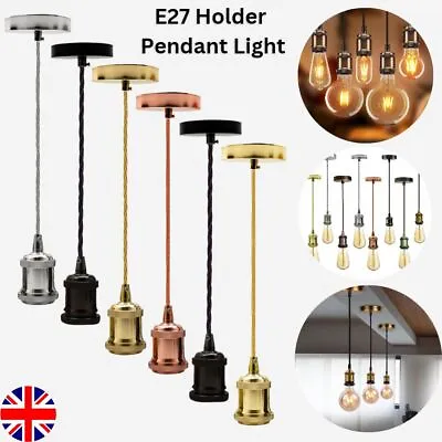 £12.95 • Buy E27 Vintage Light Fitting Ceiling Rose Fabric Cable Pendant Lamp Holder Kit