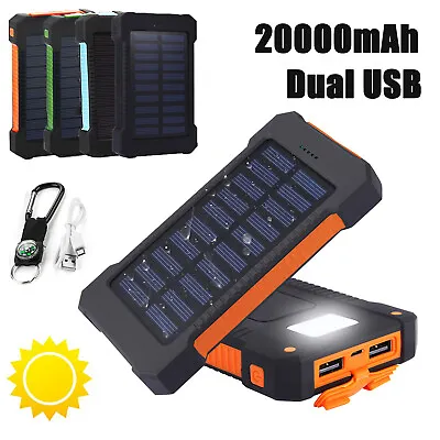 $22.98 • Buy 20000mAh Portable Outdoor Waterproof Solar Power Bank LED Flashlight SOS Compass