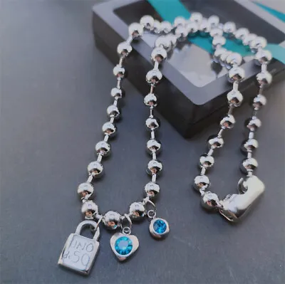 Uno De 50 Brand Women's Stainless Steel Necklace Blue Crystal Beads Lock Jewelry • $14.16