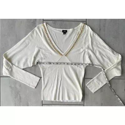 $5.84 • Buy Mossimo Womens Blouse White Long Sleeve V Neck Beaded S