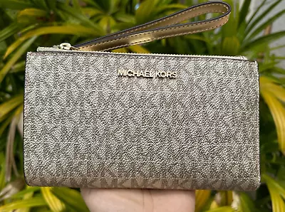 Michael Kors Jet Set Travel Large Double Zip Phone Wallet MK Pale Gold • $62.50