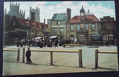 Postcard ELY MARKET PLACE TOWN HALL  Cambridgeshire USED 1906 • £8.99