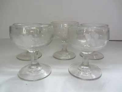 5 Vintage Cut Glass Floral Design Stemware Or Dessert Cups • $7.50