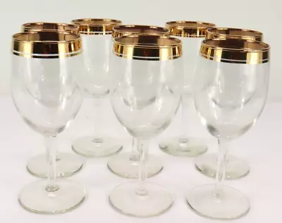 Set Of 8 Double Gold Rimmed Stemmed Wine Glasses 7  • $28