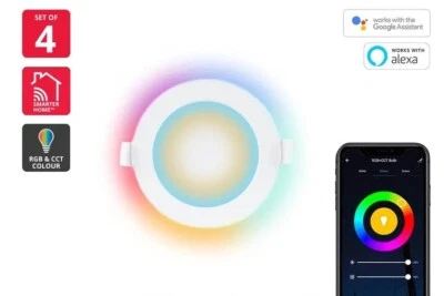 $60 • Buy 10W Kogan Smart RGB CCT Wifi LED Downlight Dimmable Google Home, Alexa X 4 Pack