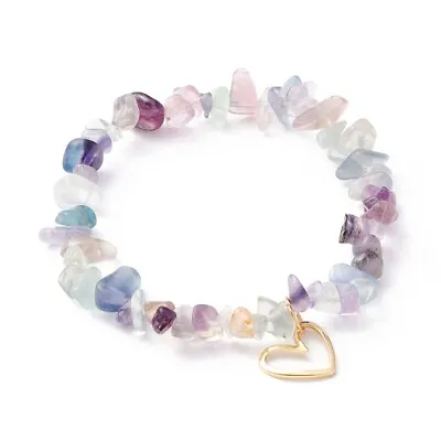 £4.79 • Buy Fluorite Gemstone Bracelet Crystal Heart Reiki Healing 7 Chakra Charm Anxiety UK