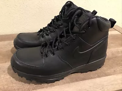 Nike Manoa Triple Black Leather Boots Water Resistant 454350-003 Men’s Sz 9.5 • $74.95