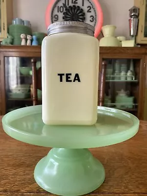 VTG Mckee Custard 28oz TEA Canister French Ivory Uranium Glass-GLOWS!! • $150