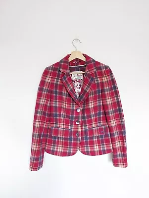 Ness Tweed Blazer Jacket 70% Wool Pink Purple SIZE UK 8 Tartan Check Print • £49.99