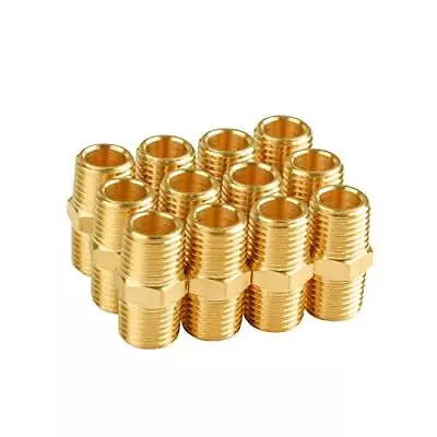 Brass Pipe Air Hose Fittings Hex Nipple 1/4  X 1/4  NPT 12 Pack NEW • $16.05