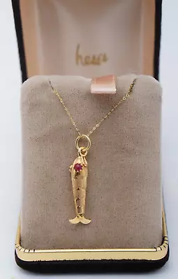 $436.99 • Buy Fine 14K Gold Fish Pendant Charm Necklace Cabochon Red Coral Eyes Asian Fish