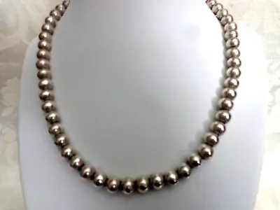 Vintage/Antique Sterling Silver 8 Mm Bead Necklace Taxco Mexico 50 Grams • $169.99