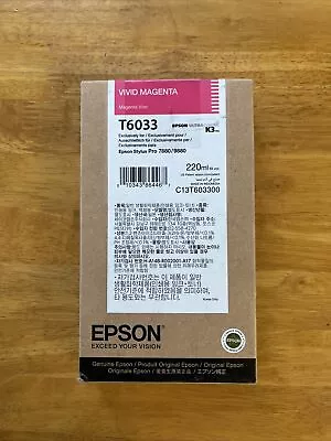 GENUINE EPSON T6033 VIVID MAGENTA 220ml INK STYLUS 7880 9880 Date: 2023 • $20