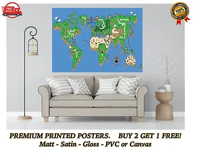 Super Mario World Map Gaming Large Poster Art Print Gift A0 A1 A2 A3 A4 Maxi • $18.29