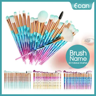 $7.85 • Buy 20PCS Eye Make-up Brushes Diamond Unicorn Eyeshadow Eyebrow Blending Brush Set