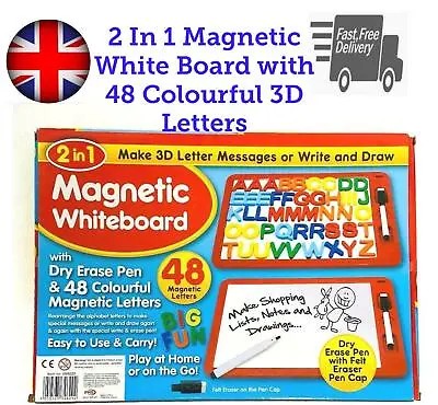 2 In 1 Magnetic Colourful 3d Letters Wipe Off Play Board And Eraser Pen Toys  • £13.15