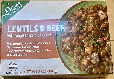 MRE Miss Olive's Ready Meals: Lentils & Beef • $3.99