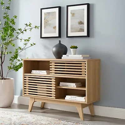 Modway Mid-Century Modern Oak Wood Two-Shelf Display Stand Server Console • $174.12