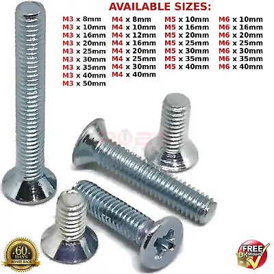 Countersunk Pozi Drive Machine Screws M3 M4 M5 M6 Flat Head Din 965 Zinc Plated • £3.30