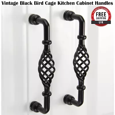 Kitchen Cabinet Handle Vintage Black Bird Cage Cupboard Door Drawer Pull Handles • £2.99