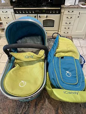 ICandy Peach - Main CARRYCOT/ Bassinet Sweet Pea Blue Green Seat Covers • £9.99