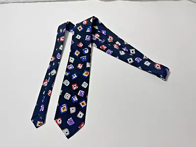 Vintage Rooster Skinny Men's Neck Tie Silk Multicolor Black Square Block Pattern • $14.99