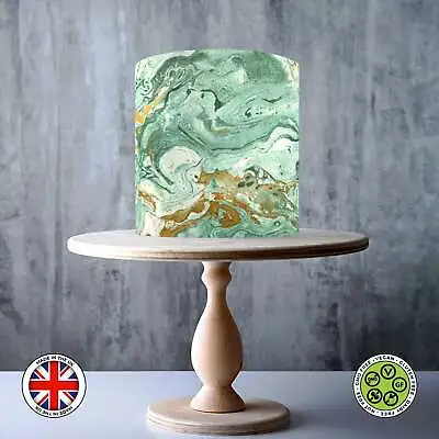 Moss Green And Dark Gold Marble Pattern Edible Cake Topper ICING / WAFER • £7.79