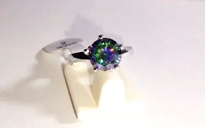 Engangement Style Round Mystic Topaz 925 Silver Ring 1ct & 2ct (Size 5 - 13) • £6.86