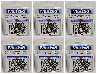 (6pk Lot) Mustad Signature DRY Fly Hooks R43NP-BR-6-25 1XF/3XL • $26.96