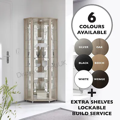 HOME Corner Glass Cabinet Unit Display - 6 Colours DISPLAYCABINETSUK • £309
