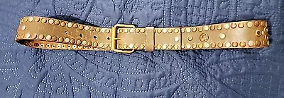 Brown Leather Studded Belt With Brass Buckle • $2.99