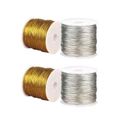 4 Pcs Metallic Stretch Cord Tinsel Twine String Gold Silver String • £8.38