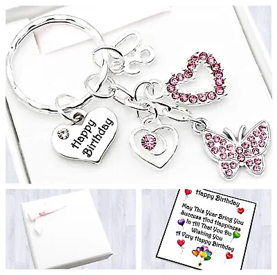 £4.99 • Buy 60th. 70th. 80th Birthday Gift. Pink Butterfly Charm. Keyring. Box & Card