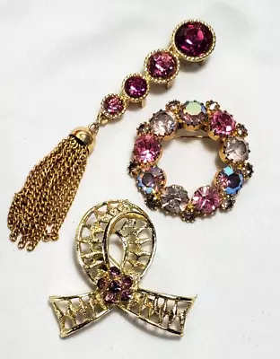 Vintage Pink Purple Rhinestone Brooch Pin Lot Sarah Coventry • $16