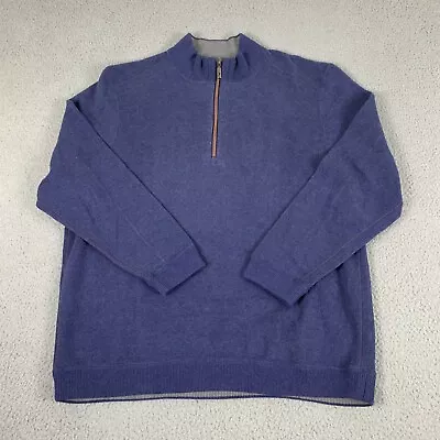 Tommy Bahama Sweater Mens XL Blue Knit Cotton Long Sleeve Quarter Zip Mock Neck • $19.99