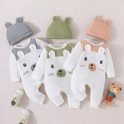 Newborn Infant Baby Boy Girl Kids Ribbed Romper Jumpsuit Bodysuit Clothes New • $31.77