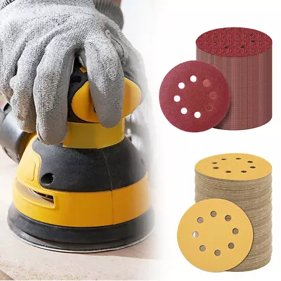 50/100PC 5  Sanding Discs 40-800 Grit Hook Loop 8-Hole Orbital Sander Sandpaper • $8.93