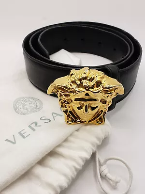 Versace Men's Black La Medusa Buckle Adjustable Leather Belt Size 38in 95cm • $225