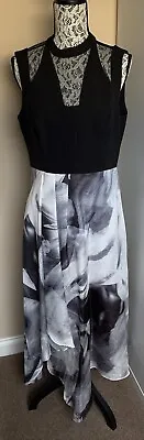 Coast Riona Black Silver & Grey Fit & Flare Occasion Midi Dress Size 16 Bnwt • £30