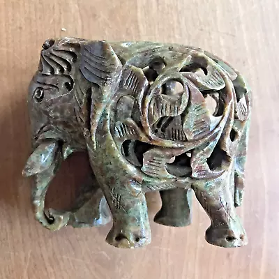 Marble Carved Elephant Jali Carving With Baby Elephant • $22.95