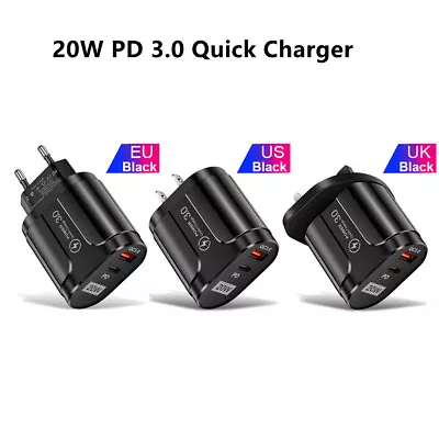 EU/US/UK Plug Optional 20W PD QC 3.0 Quick Charger Mobile USB Power Adapter • £8.02